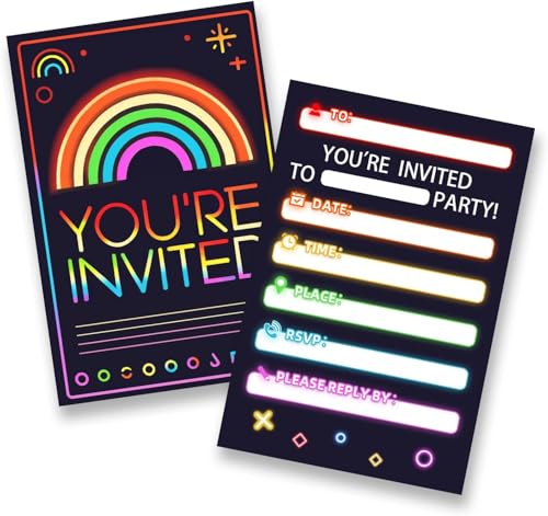 Neon-Partyeinladungen – 40 Stück leuchtende Regenbogen-Themen-Geburtstagseinladungen, lebendiges Neon-Design, rechteckige Karten, Kindergeburtstagsparty, Disco-Festival-Einladungen, bereit zum Neon-Partyeinladungen – 40 Stück leuchtende Regenbogen-Themen-Geburtstagseinladungen, lebendiges Neon-Design, rechteckige Karten, Kindergeburtstagsparty, Disco-Festival-Einladungen, bereit zum von GHKJOK