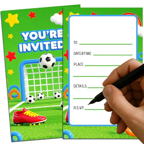Party-Einladungen für Kinder, 20 Stück, einzigartiges Design, Einladungen für Jungen, zweiseitige Spieltagskarten, spannende Fußball-Themen-Schreibwaren Party-Einladungen für Kinder, 20 Stück, einzigartiges Design, Einladungen für Jungen, zweiseitige Spieltagskarten, spannende Fußball-Themen-Schreibwaren von GHKJOK