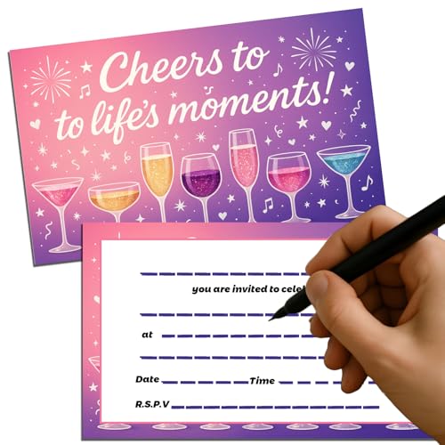 Party-Einladungskarten für Damen, elegante glänzende Vorderseite und leicht zu schreibende, matte Rückseite, einzigartige, lebendige Designs, ideal für Feiern, Partys, Hochzeiten, Events, 20 Stück Party-Einladungskarten für Damen, elegante glänzende Vorderseite und leicht zu schreibende, matte Rückseite, einzigartige, lebendige Designs, ideal für Feiern, Partys, Hochzeiten, Events, 20 Stück von GHKJOK
