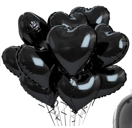 Set mit 10 schwarzen Herzballons mit Bändern für romantische Verlobungs- und Hochzeitsdekorationen, Heliumunterstützung für Valentinstag, Jahrestag, Geburtstagsfeiern (schwarzes Herz) von GHKJOK