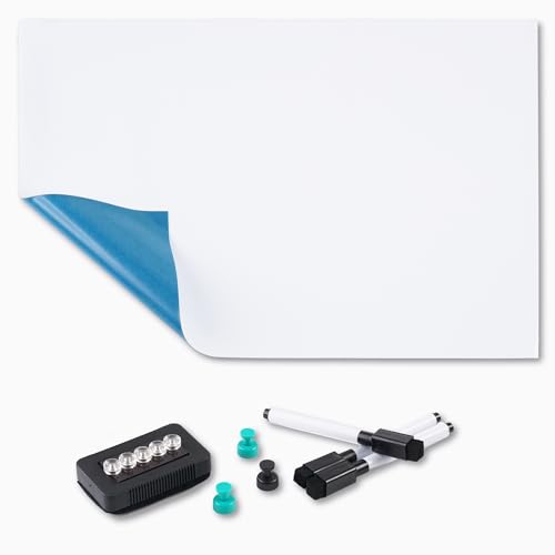 Whiteboard Magnetisch, GHKJOK 100 x 60 cm 39 x 24 Zoll Magnetfolie Selbstklebend, Weiches und Schneidbares Schmutzabweisendes Magnettafel, mit kostenlosem Radiergummi, Markern und Magneten von GHKJOK