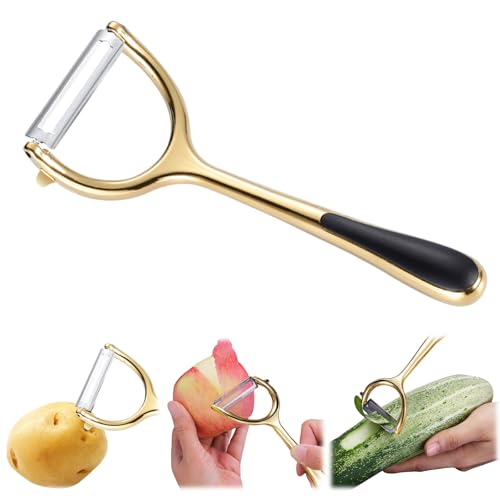 Julian Y-Schäler aus Edelstahl, mit Kartoffelaugenentferner, rutschfester Griff für Apfel-Karottenschäler, Küchen-Gadgets (Gold, flach) von GHKLNY