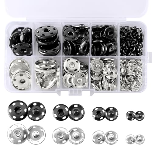 100 Sätze Druckknöpfe zum Annähen, 8,5mm, 12mm, 15mm, 21mm, Große Metall Druckknöpfe in Schwarz und Silber, mit Aufbewahrungsbox für Kleidung, Taschen, Geldbörsen, DIY-Projekte 100 Sätze Druckknöpfe zum Annähen, 8,5mm, 12mm, 15mm, 21mm, Große Metall Druckknöpfe in Schwarz und Silber, mit Aufbewahrungsbox für Kleidung, Taschen, Geldbörsen, DIY-Projekte von GHLAECM