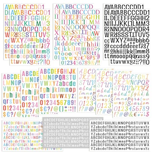 15 Blätter Buchstaben Aufkleber, Buchstaben Sticker, Letter Stickers, Bunte Vinyl Buchstaben Aufkleber Groß Klein und Zahlen, Buchstaben Nummern Sticker für Geschenke, Glückwunschkarte, Scrapbooking von GHLAECM