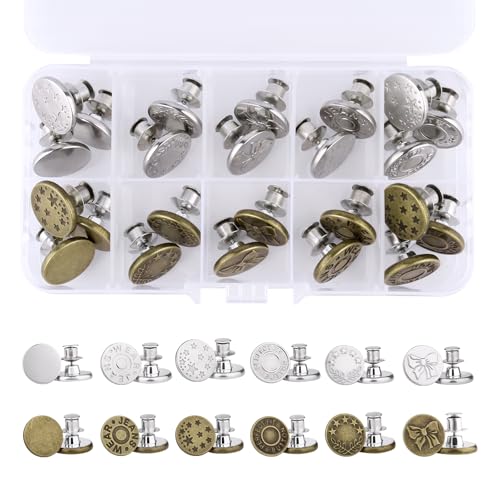 24 Stück Jeans Knöpfe Ohne Nähen, Verstellbare Hosenknöpfe, 17 mm Metall Hosenknopf & Ersatzknöpfe, Abnehmbar & Wiederverwendbar, Jeansknöpfe für Hosen, Röcke & Jacken, mit Aufbewahrungsbox 24 Stück Jeans Knöpfe Ohne Nähen, Verstellbare Hosenknöpfe, 17 mm Metall Hosenknopf & Ersatzknöpfe, Abnehmbar & Wiederverwendbar, Jeansknöpfe für Hosen, Röcke & Jacken, mit Aufbewahrungsbox von GHLAECM