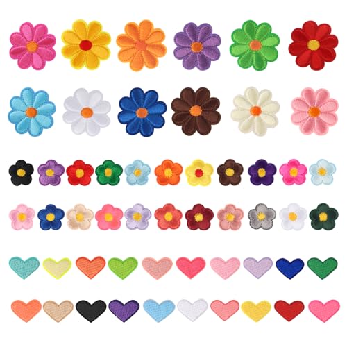 54 Stück Blumen zum Aufbügeln, Bestickte Blumen Aufnäher, Patches zum Aufbügeln für Kinder & Erwachsene, Gänseblümchen Stickerei Aufnäher für Kleidung, Jeans, Hüte, Hemden & Rucksäcke von GHLAECM