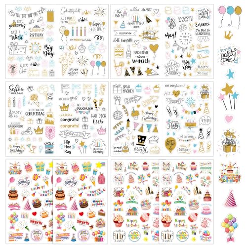 8 Blätter Sticker Geburtstag, (330+ Motive) Aufkleber Geburtstag, Sticker Gästebuch Geburtstag Erwachsene, Geburtstagssticker zum Gästebuch Geburtstag, Geburtstagskarten, Alben von GHLAECM