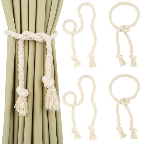 GHLAECM 4 Stück Vorhang Raffhalter, Baumwolle Raffhalter für Vorhänge, im Boho Stil handgewebte Gardinenhalter Seil, dekorative Vorhanghalter für Schlafzimmer, Büro und Wohnzimmer, Beige GHLAECM 4 Stück Vorhang Raffhalter, Baumwolle Raffhalter für Vorhänge, im Boho Stil handgewebte Gardinenhalter Seil, dekorative Vorhanghalter für Schlafzimmer, Büro und Wohnzimmer, Beige von GHLAECM