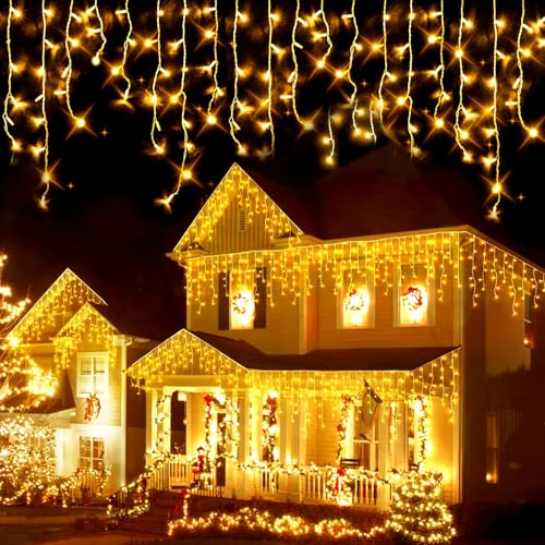 GHONLZIN Eisregen Lichterkette Außen, 8M Wasserdicht Eiszapfen Lichterkette, 288 LEDs Hängende Weihnachtsbeleuchtung Strombetrieben mit 8 Modi, für Hof Garten Party Hochzeit Christmas Dekorationen GHONLZIN Eisregen Lichterkette Außen, 8M Wasserdicht Eiszapfen Lichterkette, 288 LEDs Hängende Weihnachtsbeleuchtung Strombetrieben mit 8 Modi, für Hof Garten Party Hochzeit Christmas Dekorationen von GHONLZIN