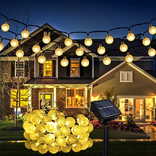 GHONLZIN Solar Lichterkette Aussen, 50 LED Solar Kristall Kugeln LichterWasserdicht mit 8 Beleuchtung Modi, 7M/23Ft Solar Garten Lichterkette für Garten,Terrasse, Weihnachten, Hochzeiten, Partys von GHONLZIN