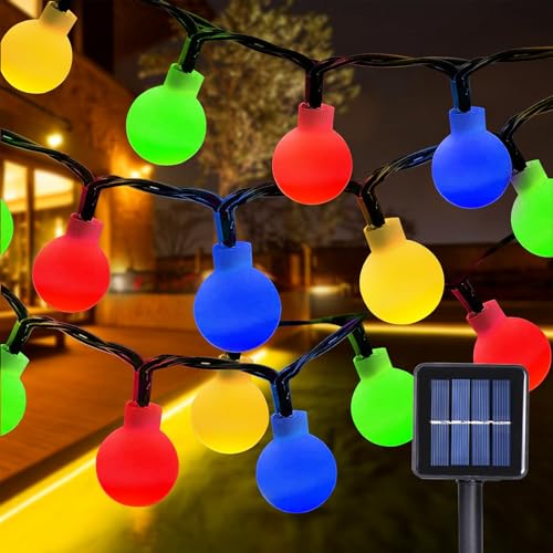 LED Lichterkette Innen Außen, 12M Lichterkette Kugel, 100 LEDs 8 Modi Wasserdicht LED Globe Lichterkette Glühbirnen mit Solar für Garten, Balkon, Hochzeit, Schlafzimmer (Farbe) von GHONLZIN