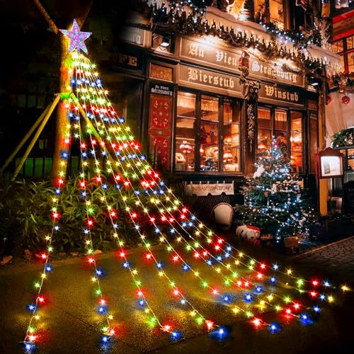 LED Lichterkette für Weihnachtsbaum, 9*2m USB LED Lichterkette mit Sternspitze 193 LEDs Weihnachtsschmuck Sternlicht, 8 Beleuchtungsmodi Lichterkette mit Fernbedienung für Weihnachtsbaum (Multicolor) von GHONLZIN