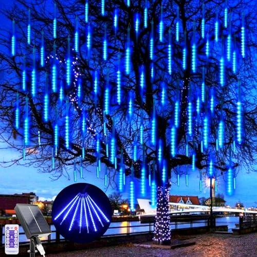 LED Solar Fallende Weihnachtsbeleuchtung, 240 LEDs Meteorschauer Regen Beleuchtung Schneefall Lichter, 10 Röhren 30cm Wasserdichte Weihnachten Lichter für Xmas Baum Hochzeit Dekoration (Blau) von GHONLZIN