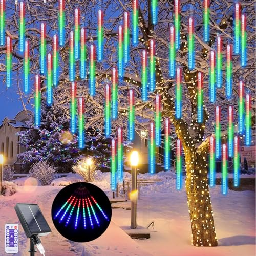 LED Solar Fallende Weihnachtsbeleuchtung, 240 LEDs Meteorschauer Regen Beleuchtung Schneefall Lichter, 10 Röhren 30cm Wasserdichte Weihnachten Lichter für Xmas Baum Hochzeit Dekoration (Farblig) von GHONLZIN