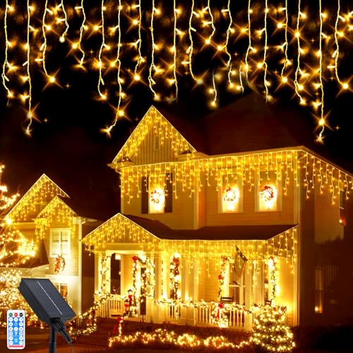 Solare Eiszapfen Lichter, 10M Wasserdicht Eiszapfen Lichterkette, 336LEDs Außen Solar Lichterkette mit 8 Modi Fernbedienung, Weihnachtsbeleuchtung für Hof Garten Party Hochzeit Christmas Dekorationen Solare Eiszapfen Lichter, 10M Wasserdicht Eiszapfen Lichterkette, 336LEDs Außen Solar Lichterkette mit 8 Modi Fernbedienung, Weihnachtsbeleuchtung für Hof Garten Party Hochzeit Christmas Dekorationen von GHONLZIN