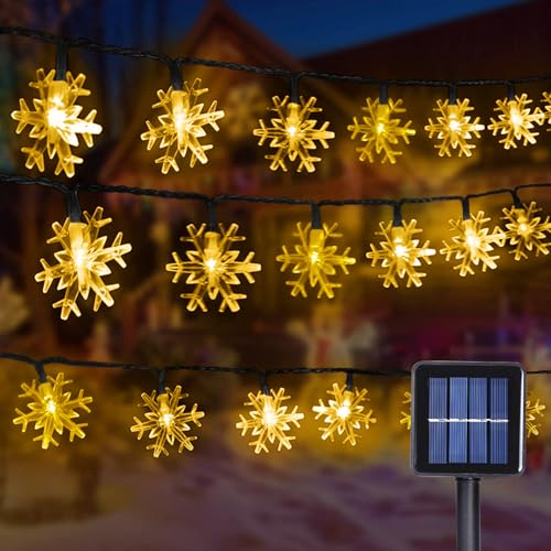 Weihnachten Schneeflocke Lichterketten, 12M LED Schneeflocken Lichterkette, 100 LEDs Wasserdichte 8 Modi Lichterkette mit Solar Innen Außen für Hochzeiten, Geburtstage, Partys (Schneeflocke, Warmweiß) Weihnachten Schneeflocke Lichterketten, 12M LED Schneeflocken Lichterkette, 100 LEDs Wasserdichte 8 Modi Lichterkette mit Solar Innen Außen für Hochzeiten, Geburtstage, Partys (Schneeflocke, Warmweiß) von GHONLZIN