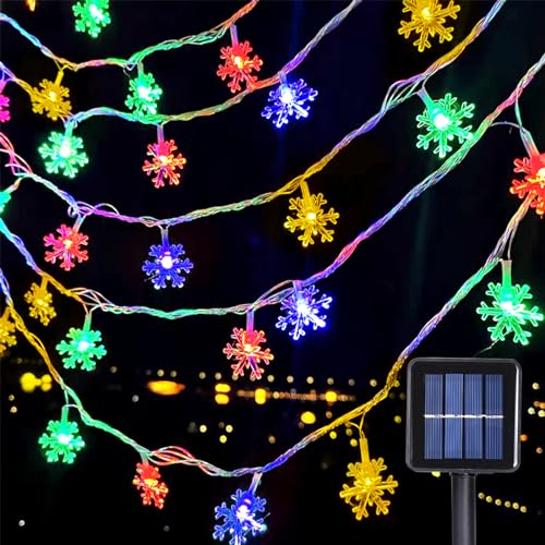 Weihnachten Schneeflocke Lichterketten, 12M LED Schneeflocken Lichterkette, 100 LEDs Wasserdichte 8 Modi Lichterkette mit Solar Innen Außen für Hochzeiten, Geburtstage, Partys (Schneeflocke, Farbe) von GHONLZIN