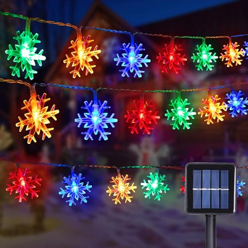 Weihnachten Schneeflocke Lichterketten, 12M LED Schneeflocken Lichterkette, 100 LEDs Wasserdichte 8 Modi Lichterkette mit Solar Innen Außen für Hochzeiten, Geburtstage, Partys (Schneeflocke, Farbe) von GHONLZIN