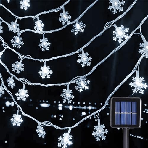 Weihnachten Schneeflocke Lichterketten, 12M LED Schneeflocken Lichterkette, 100 LEDs Wasserdichte 8 Modi Lichterkette mit Solar Innen Außen für Hochzeiten, Geburtstage, Partys (Schneeflocke, Weiß) von GHONLZIN