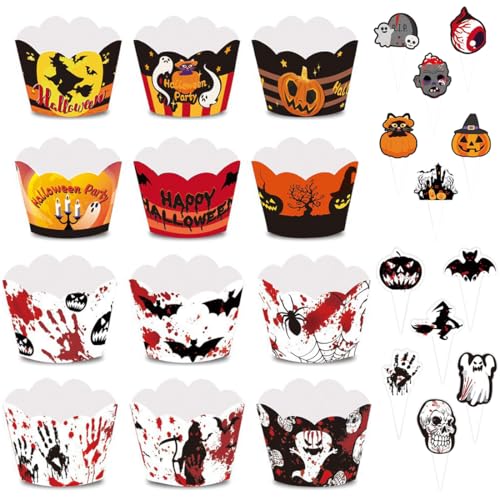 GHPKOTW 24 Stück Halloween Cupcake Toppers, Halloween Cupcake Dekor, Muffins Kuchen Deko, Kürbis Ghost Fledermäuse Horror Cupcake Topper, Dekor Für Mottopartys, Kuchen Muffins GHPKOTW 24 Stück Halloween Cupcake Toppers, Halloween Cupcake Dekor, Muffins Kuchen Deko, Kürbis Ghost Fledermäuse Horror Cupcake Topper, Dekor Für Mottopartys, Kuchen Muffins von GHPKOTW