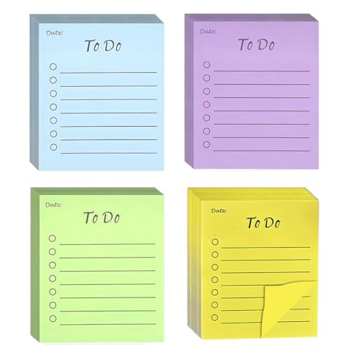 GHPKOTW 4 Stück Haftnotizen Set, 200 Blätter To Do Liste Haftnotizblock, Sticky Notes, Selbstklebende Notizzettel, Linierte Notizblöcke, Für Büro Schule Zuhause, Bunt von GHPKOTW