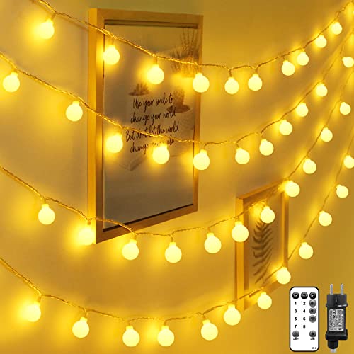 GHUSTAR Lichterkette Außen Kugel - 20M 120 LED lichterkette Outdoor Dimmbar Lichterketten Strom für außen innen 8 Leuchtmode mit Fernbedienung für Hochzeit Weihnachten Party (Warmweiß) von GHUSTAR