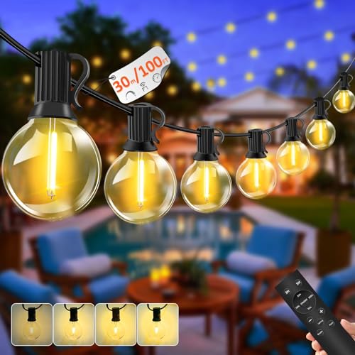 LED Lichterkette Außen Dimmbar - 30M Outdoor Lichterkette Strom LED Glühbirnen Wetterfest IP44 Wasserdicht Balkon Lichterketten Innen Aussen für Terrasse Garten Hochzeiten Partys (30M Dimmbar) von GHUSTAR
