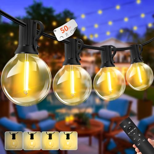 GHUSTAR Lichterkette Außen Dimmbar- 15M Outdoor Lichterkette Strom 17+2 LED G40 Glühbirnen Wetterfest Balkon Lichterkette Aussen mit Fernbedienung IP44 Wasserdicht für Garten Party Terrasse Warmweiß von GHUSTAR