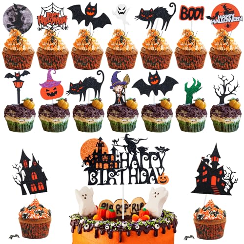 17 Stück Halloween Cupcake Topper, Happy Birthday Halloween Cake Deko, Fledermäuse Kuchen Deko, Glitter Tortendeko Hexe Geburtstag, Muffin Dekoration Kürbis für Urlaubsfeiern, Karneval 17 Stück Halloween Cupcake Topper, Happy Birthday Halloween Cake Deko, Fledermäuse Kuchen Deko, Glitter Tortendeko Hexe Geburtstag, Muffin Dekoration Kürbis für Urlaubsfeiern, Karneval von GHVACZS