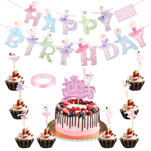 18 Stück Ballerina Cupcake Toppers, Feen-Banner-Dekorationen mit Farbband, Ballett Mädchen Tortendeko, Ballett Cupcake Dekoration Picks für Ballerina Thema Geburtstags, Babypartys, Hochzeiten von GHVACZS
