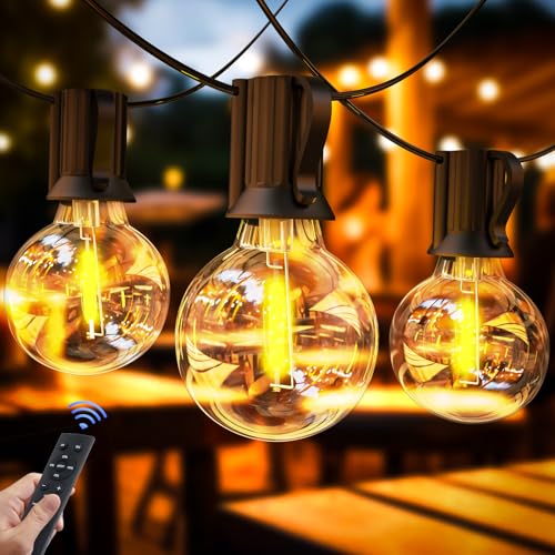 Lichterkette Außen Strom, 30M LED Outdoor Lichterkette Glühbirnen mit Fernbedienung, 50+3 Warmweiße G40 Glühbirnen Plastik, IP44 Wasserdicht Lichterketten Innen für Garten, Balkon, Party, Terrasse von GIACOMO