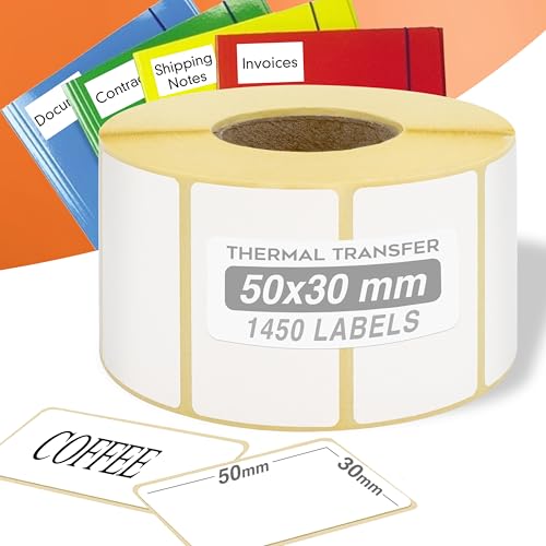 GIANTO 1 Rolle selbstklebende Etiketten, 50 x 30 mm, Innendurchmesser: 40 mm, für universelle Thermodrucker, kompatibel mit Zebra, Citizen für Büro, Druck Wärme- und Direktübertragung von GIANTO