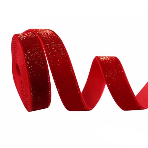 GIBZ Glitzer Rotes Samt Schleifenband für Geschenkpapier, Luxuriöse Weihnachtsdekoration, DIY Basteln Schleifenbänder, 1.6cm, 91m GIBZ Glitzer Rotes Samt Schleifenband für Geschenkpapier, Luxuriöse Weihnachtsdekoration, DIY Basteln Schleifenbänder, 1.6cm, 91m von GIBZ