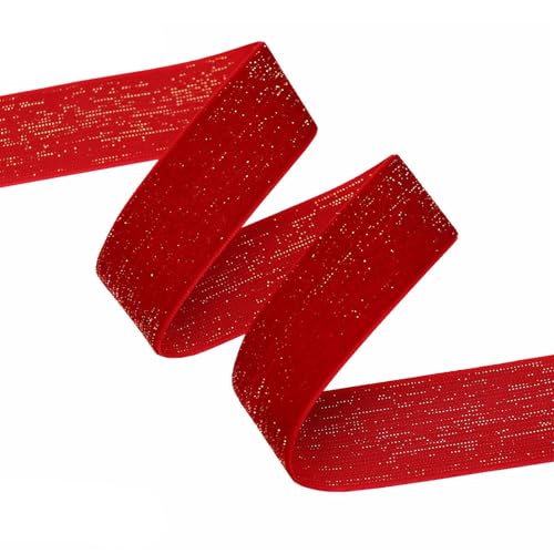 GIBZ Glitzer Rotes Samt Schleifenband für Geschenkpapier, Luxuriöse Weihnachtsdekoration, DIY Basteln Schleifenbänder, 2.5cm, 9,1m von GIBZ