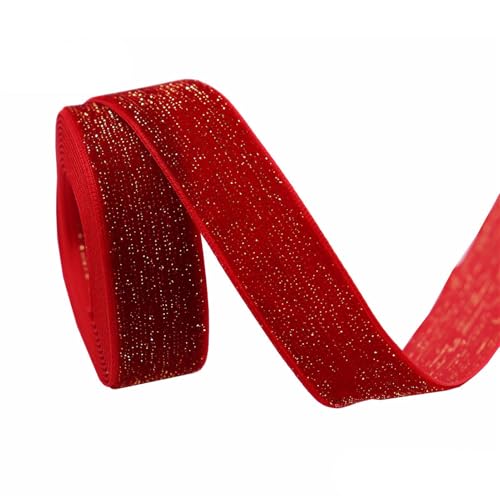 GIBZ Glitzer Rotes Samt Schleifenband für Geschenkpapier, Luxuriöse Weihnachtsdekoration, DIY Basteln Schleifenbänder, 2cm, 45m von GIBZ