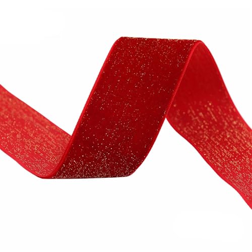 GIBZ Glitzer Rotes Samt Schleifenband für Geschenkpapier, Luxuriöse Weihnachtsdekoration, DIY Basteln Schleifenbänder, 3.8cm, 45m von GIBZ
