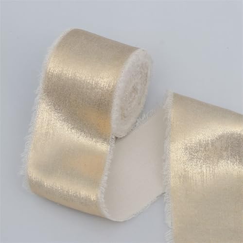GIBZ Glitzer Schleifenband für Geschenkpapier, Schleifenband von Blumenstrauß und Hochzeiten, Bastelbänder mit Fransenrand, Champagner, 4cm×10m von GIBZ