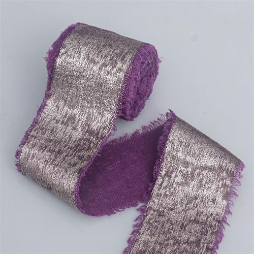 GIBZ Glitzer Schleifenband für Geschenkpapier, Schleifenband von Blumenstrauß und Hochzeiten, Bastelbänder mit Fransenrand, Lila, 4cm×10m von GIBZ