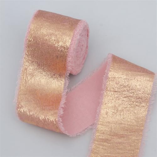 GIBZ Glitzer Schleifenband für Geschenkpapier, Schleifenband von Blumenstrauß und Hochzeiten, Bastelbänder mit Fransenrand, Rosa, 4cm×10m von GIBZ