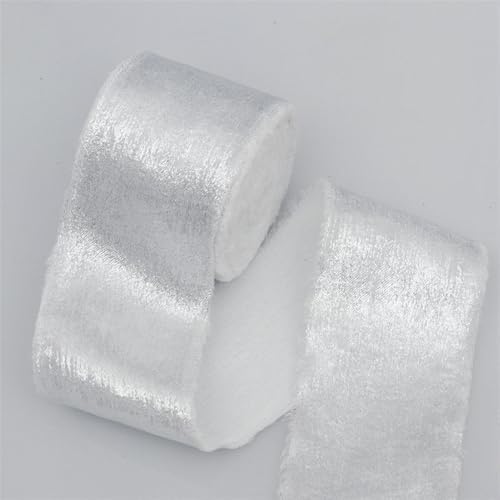 GIBZ Glitzer Schleifenband für Geschenkpapier, Schleifenband von Blumenstrauß und Hochzeiten, Bastelbänder mit Fransenrand, Weiß, 4cm×10m von GIBZ