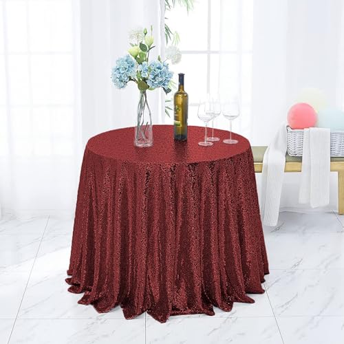 GIBZ Runde Party Tischdecke mit Glitzer Pailletten, Dicke, Glänzend Kuchentischdecke, Tischdecken für Hochzeit Geburtstag, Burgunderrot, 60x60cm von GIBZ