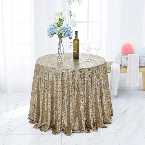GIBZ Runde Party Tischdecke mit Glitzer Pailletten, Dicke, Glänzend Kuchentischdecke, Tischdecken für Hochzeit Geburtstag, Champagner, 60x60cm von GIBZ