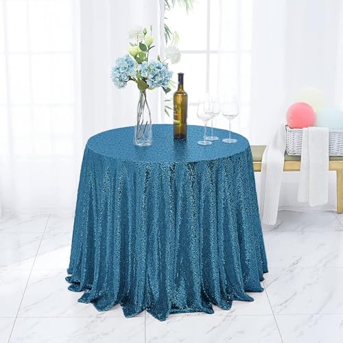 GIBZ Runde Party Tischdecke mit Glitzer Pailletten, Dicke, Glänzend Kuchentischdecke, Tischdecken für Hochzeit Geburtstag, Dunkel Blau, 120x120cm von GIBZ