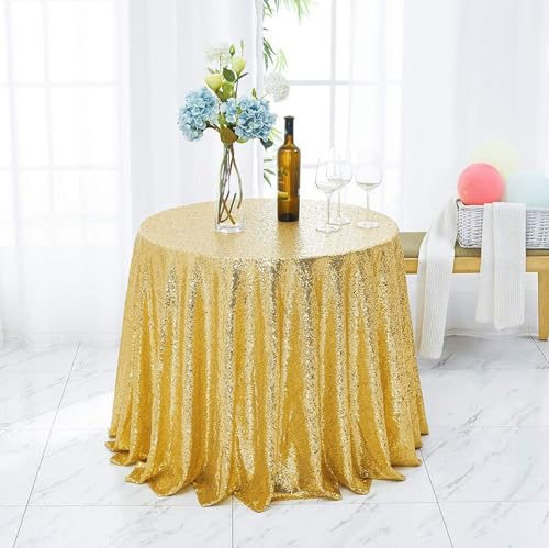GIBZ Runde Party Tischdecke mit Glitzer Pailletten, Dicke, Glänzend Kuchentischdecke, Tischdecken für Hochzeit Geburtstag, Gold, 120x120cm von GIBZ