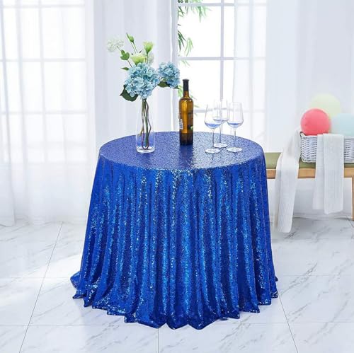 GIBZ Runde Party Tischdecke mit Glitzer Pailletten, Dicke, Glänzend Kuchentischdecke, Tischdecken für Hochzeit Geburtstag, Königsblau, 120x120cm von GIBZ