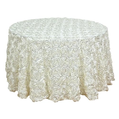 GIBZ Runde Tischdecke aus Blumenstoff, 3D Tischdecken aus Satin für Kuchen, Elegante für Hochzeit Geburtstag Party, Elfenbein, 160x160cm von GIBZ