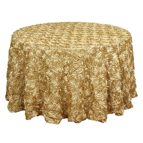 GIBZ Runde Tischdecke aus Blumenstoff, 3D Tischdecken aus Satin für Kuchen, Elegante für Hochzeit Geburtstag Party, Hellgold, 240x240cm von GIBZ