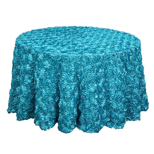 GIBZ Runde Tischdecke aus Blumenstoff, 3D Tischdecken aus Satin für Kuchen, Elegante für Hochzeit Geburtstag Party, Türkis, 305x305cm von GIBZ