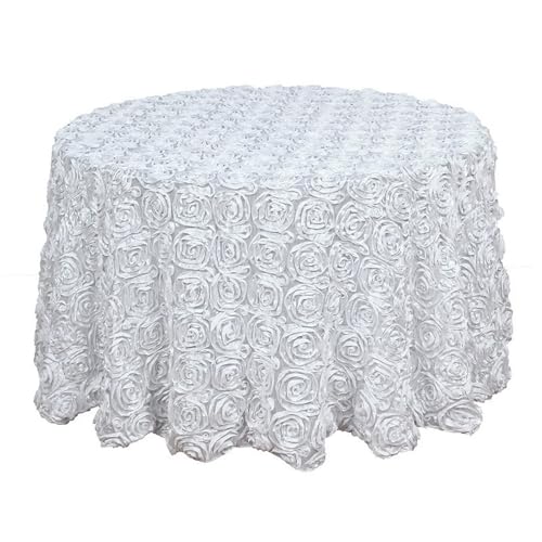 GIBZ Runde Tischdecke aus Blumenstoff, 3D Tischdecken aus Satin für Kuchen, Elegante für Hochzeit Geburtstag Party, Weiß, 305x305cm von GIBZ