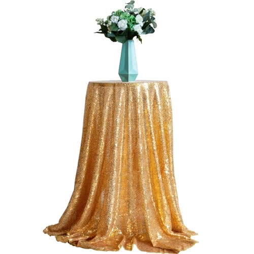 GIBZ Runde Tischdecke mit Glitzer Pailletten, Luxuriöse Glänzend Kuchentischdecke, Tischdecken für Hochzeit Geburtstag Party, Gold, 250x250cm von GIBZ